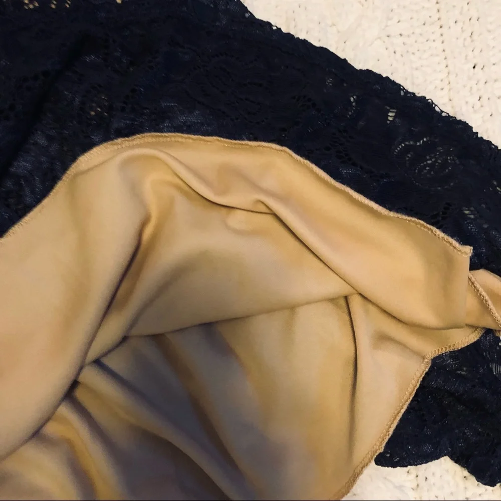 Crystal Doll 5 navy lace over nude halter mini dress - Picture 9 of 9